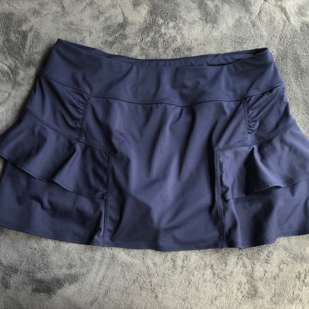 Athleta Blue Skater Skirt with Ruched Ruffles